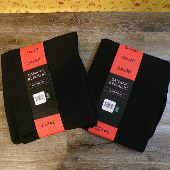 Banana Republic NWT Men's Flat Front Pant Slim Fit Black Choice: 34x29 or 34x30 - Picture 2 of 6